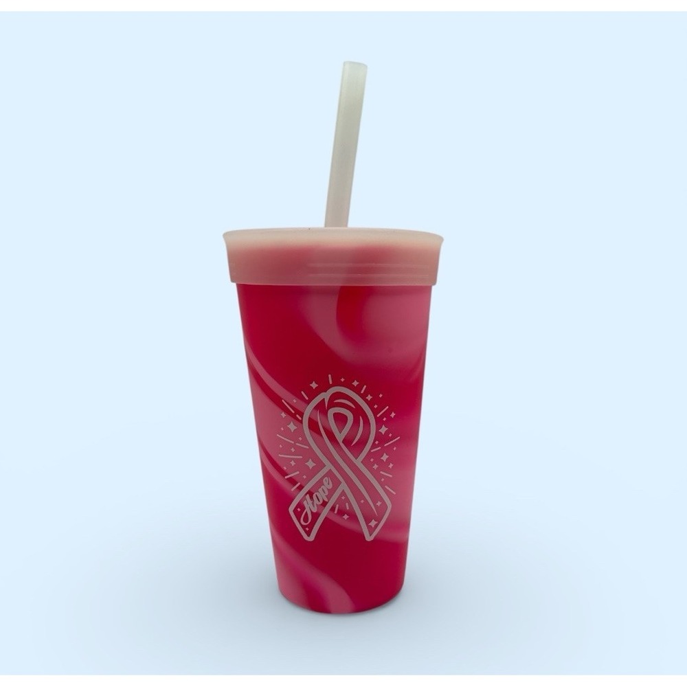 BREAST CANCER AWARENESS‎ PINK SILICONE TUMBLER WITH LID AND STRAW